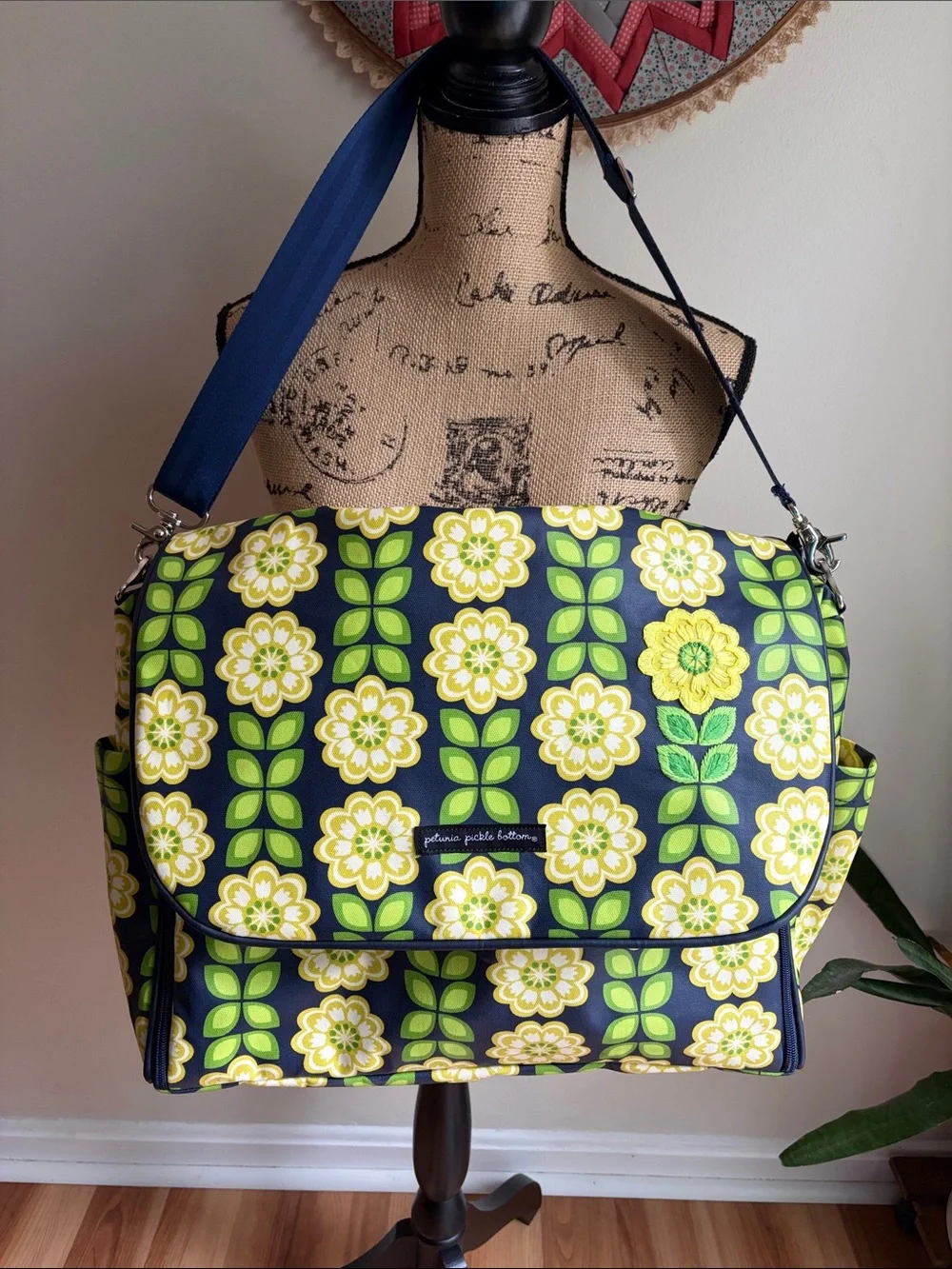 Petunia Pickle Bottom Boxy Convertible Diaper Bag Floral Navy Yellow